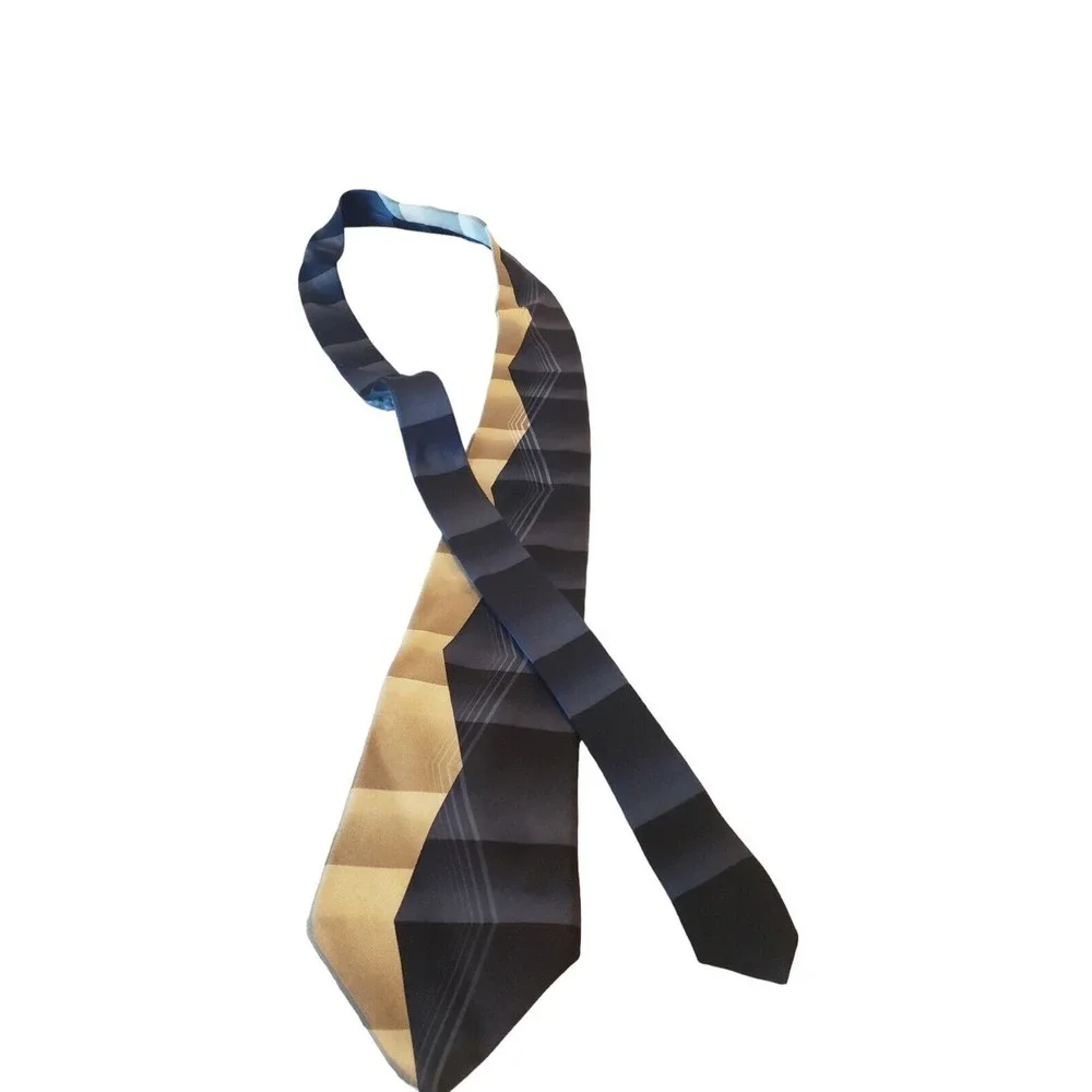 Essante 100% Silk Tie Geometric‎ Abstract Blue Yellow Necktie Made In USA